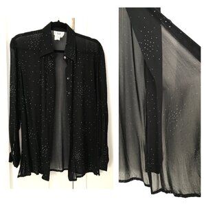 Frilli Sheer Black Button-Down Blouse with Scattered Silver Dots Size 42